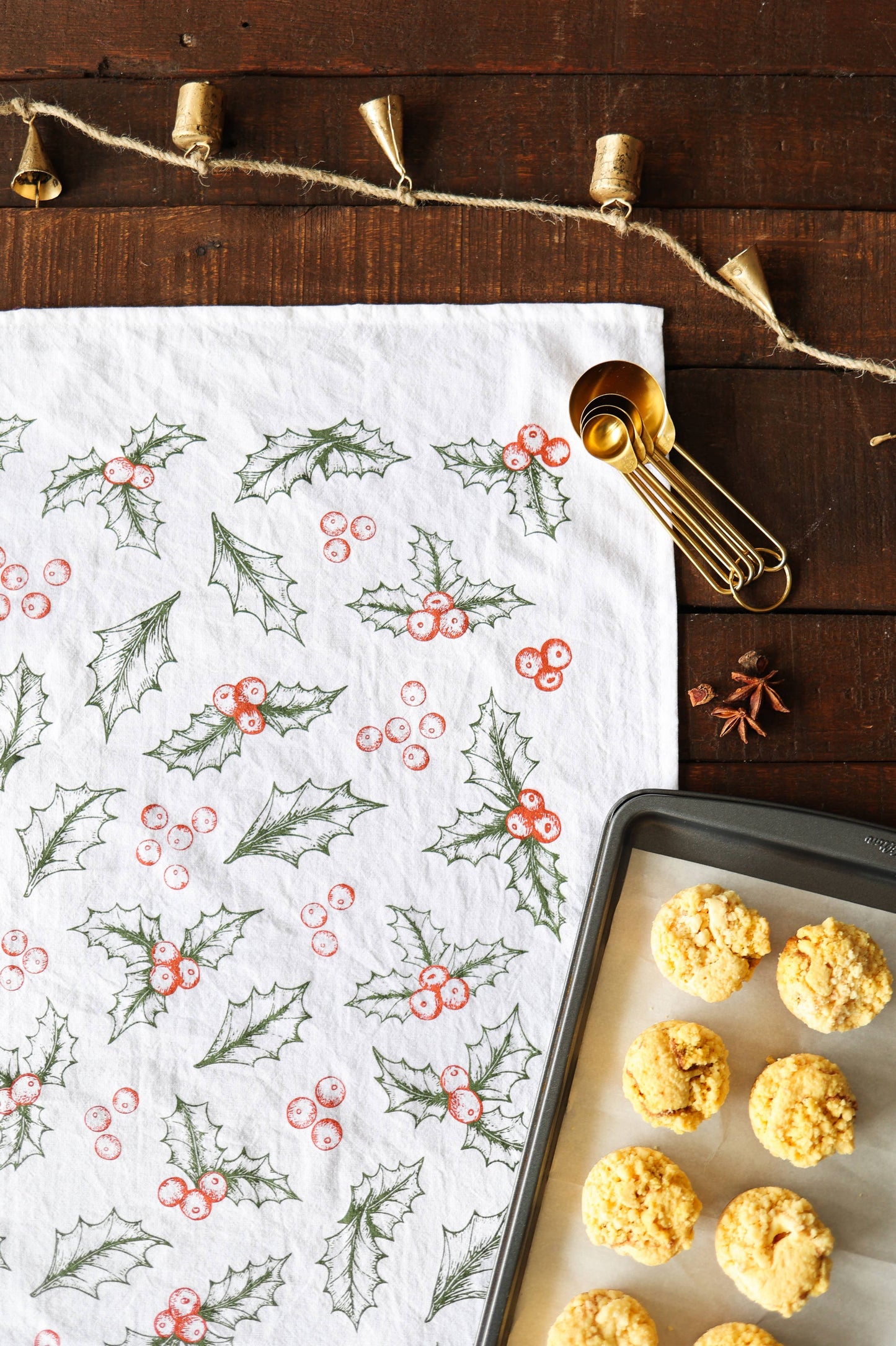 Botanical Holly Tea Towel - Christmas Holiday Decor