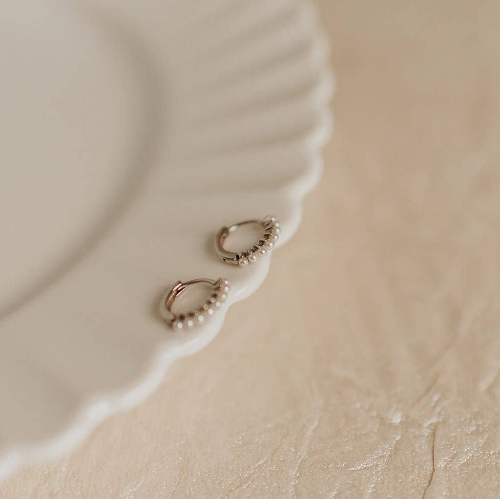 Grace Pearl Hoops: Silver