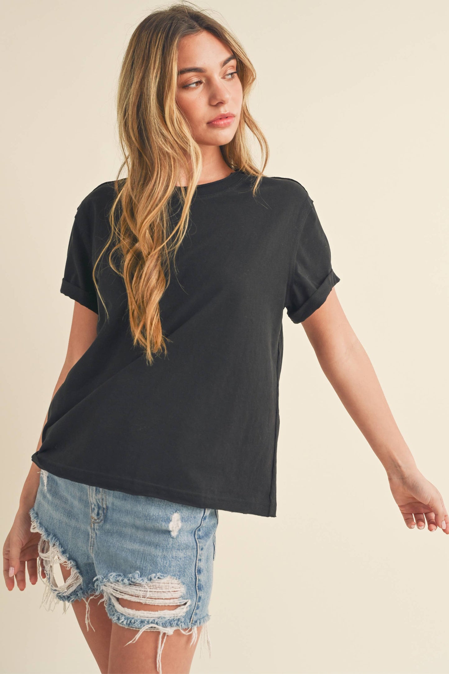 8314DN Mali Baby Tee Short Sleeve Top: Black / Contemporary