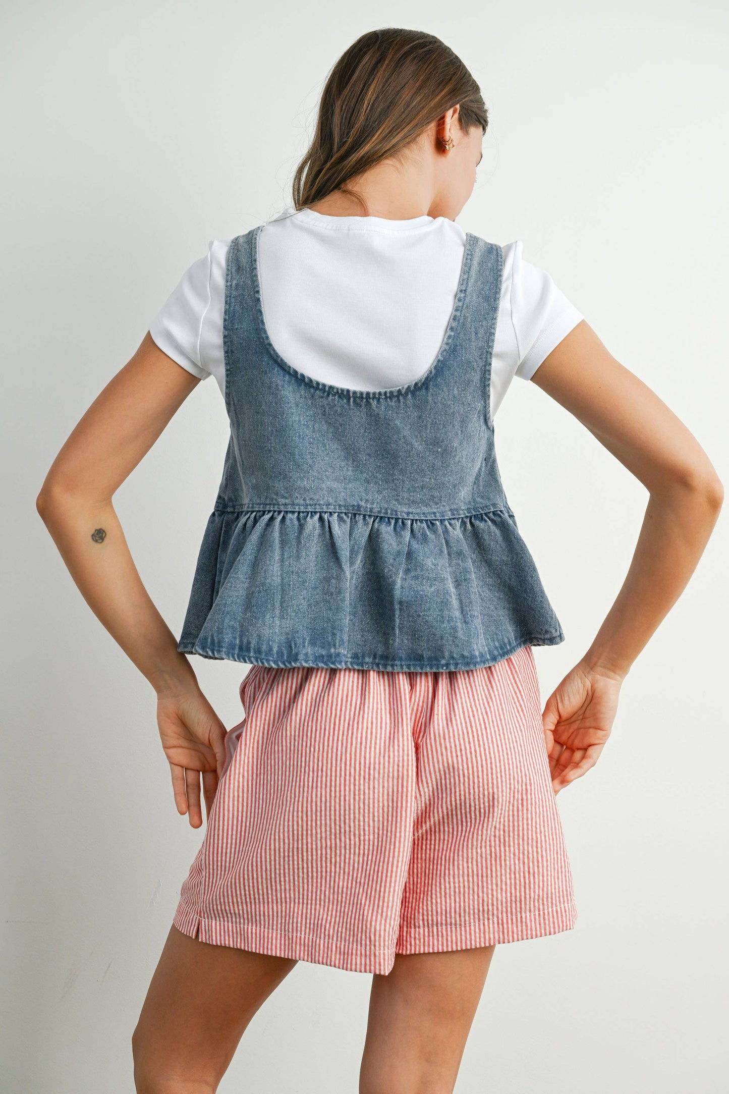 Denim Tie Front Peplum Tank Top
