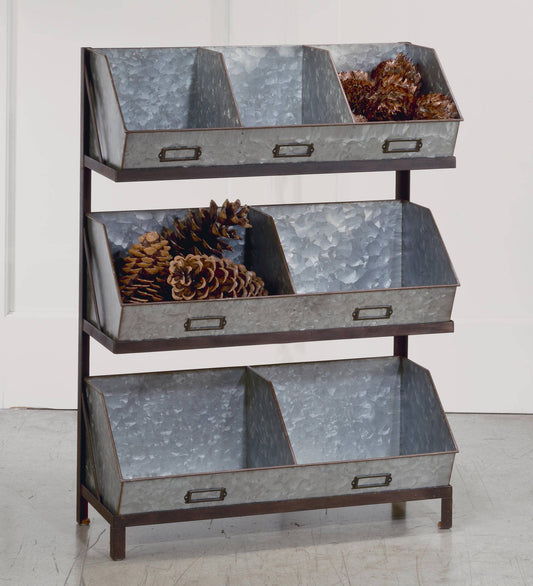 Industrial Metal Bin Organizer with 7 bins
