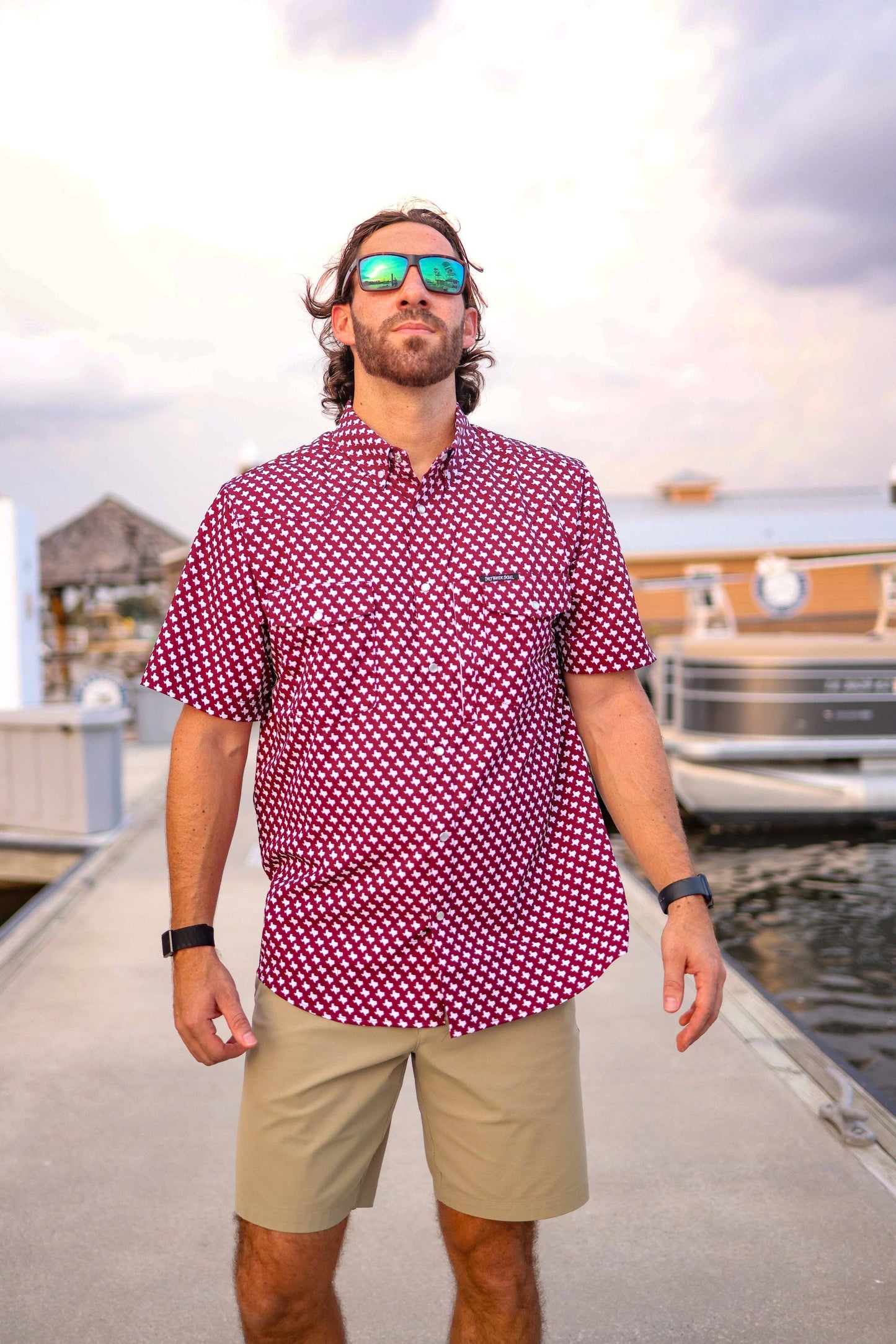The Maroon Pearl Snap Fishing Shirt: M