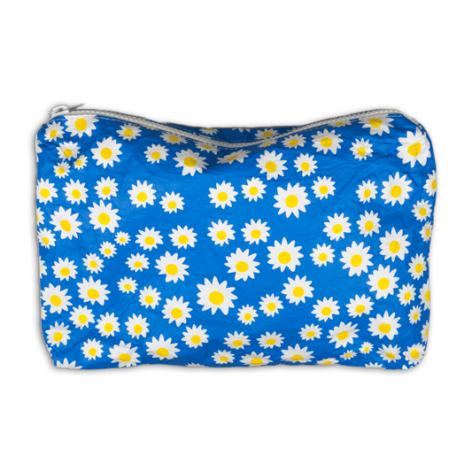 loca beach Daisy Water Resistant Tyvek Printed Pouch: Daisy Blue Medium