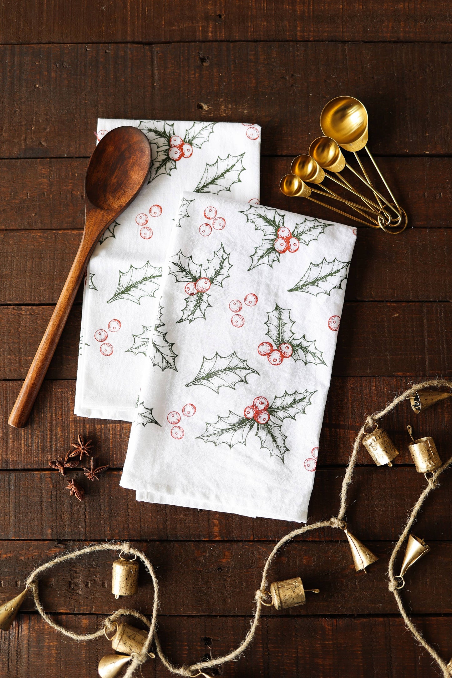 Botanical Holly Tea Towel - Christmas Holiday Decor