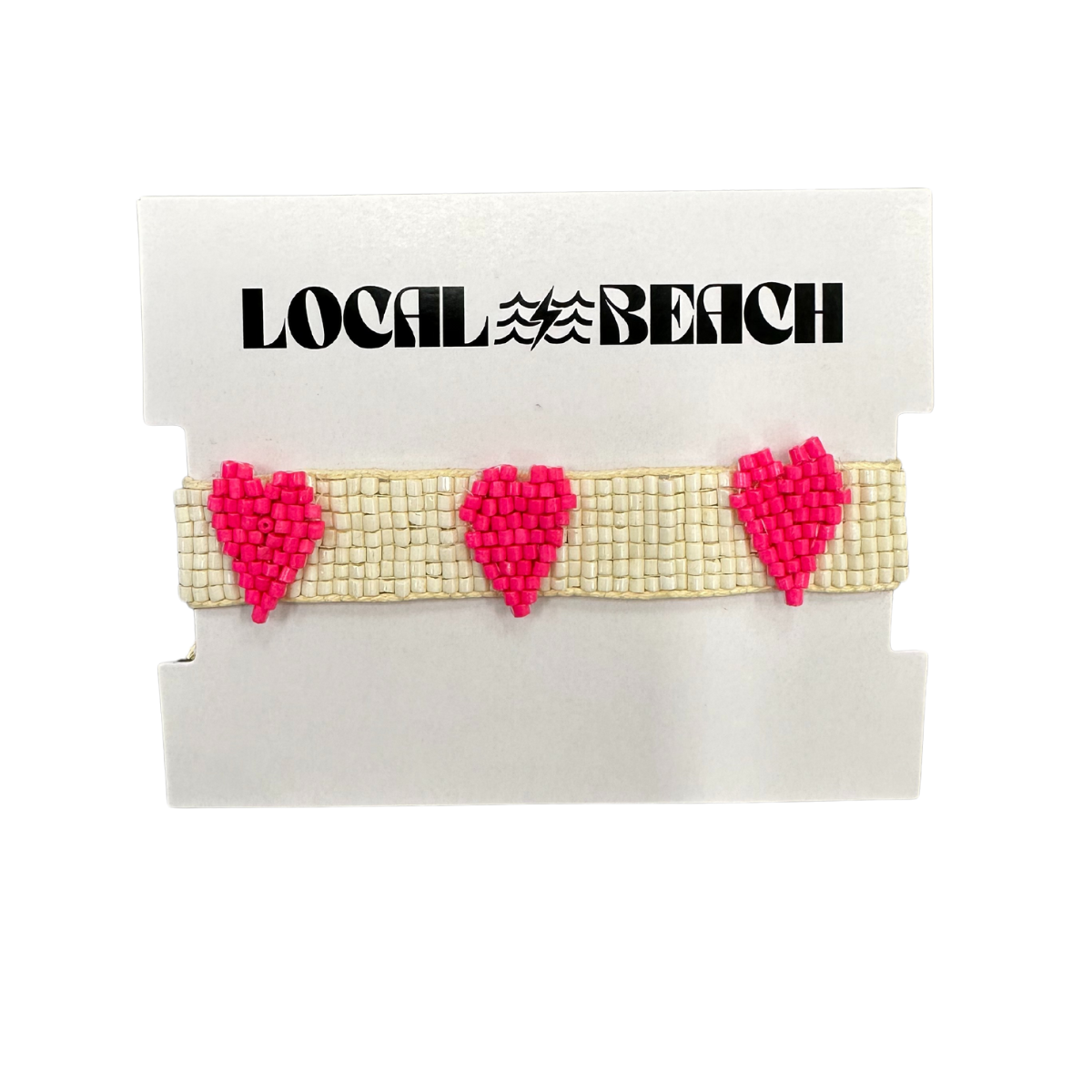 Local Beach Love Collection Heart Beaded Bracelet: White/Black / Heart Beaded Bracelet