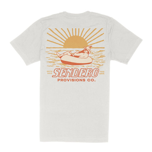 White t-shirt with a graphic design and 'Sendero Provisions Co.' text on a white background