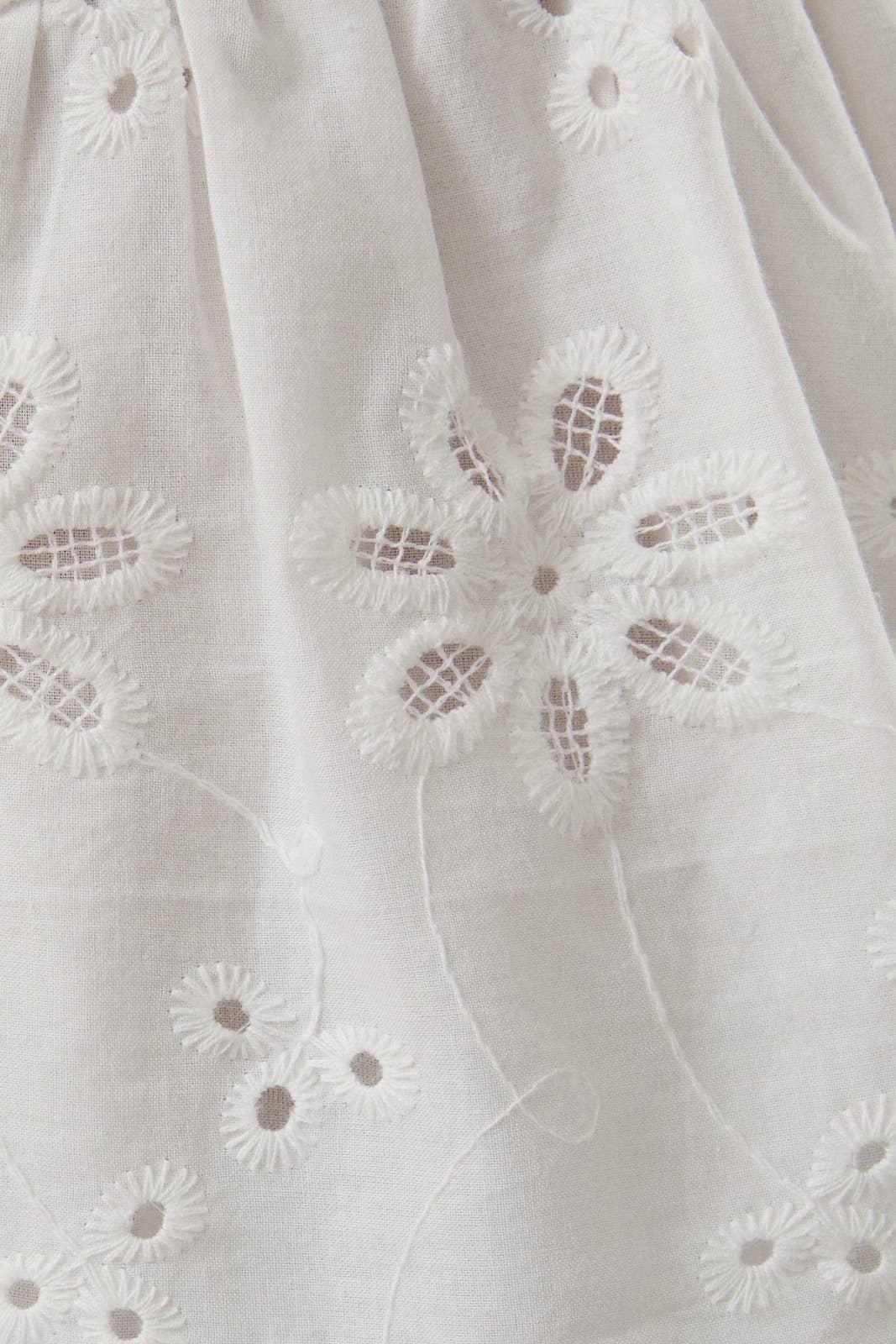 Close-up of white lace fabric with floral patterns
