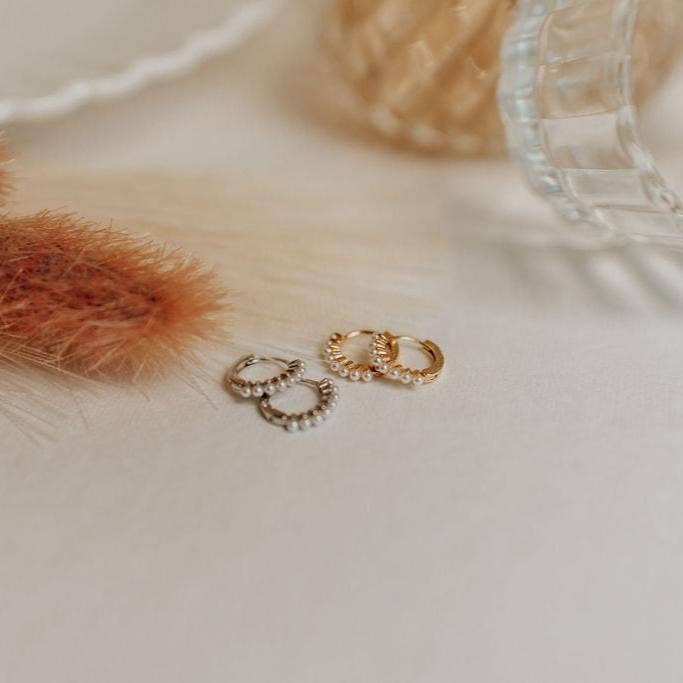 Grace Pearl Hoops: Silver