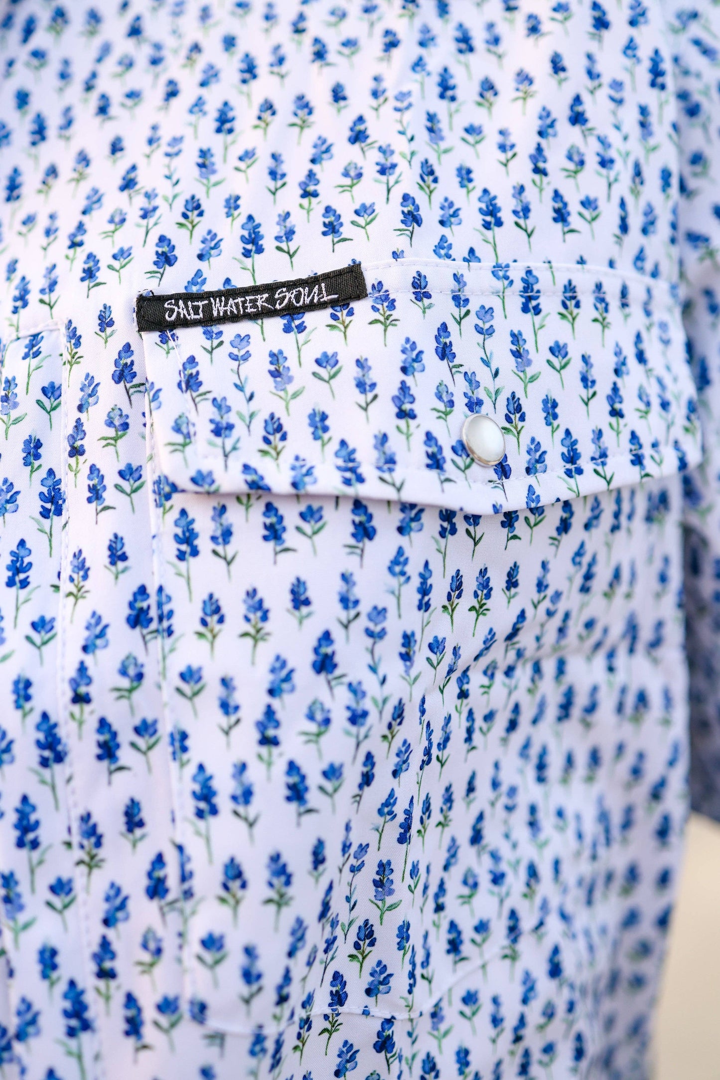 Blue Bonnet Pearl Snap Fishing Shirt: L