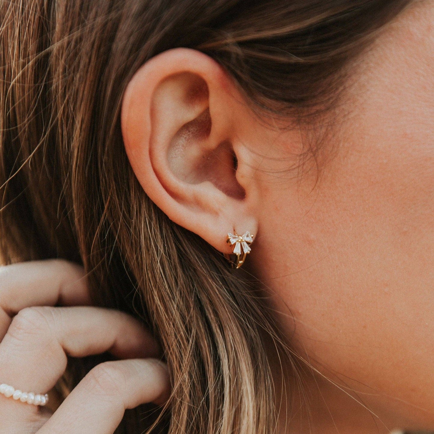 Lucy Diamond Bow Hoops: Silver
