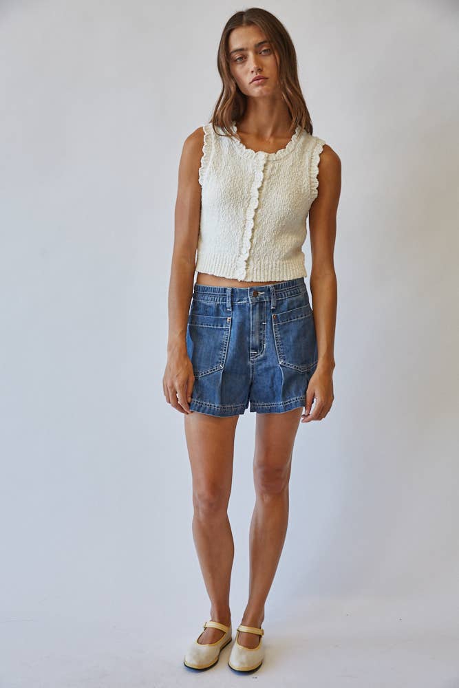 NC2336 Snuggly Cotton Button Knit Vest: OFF WHITE