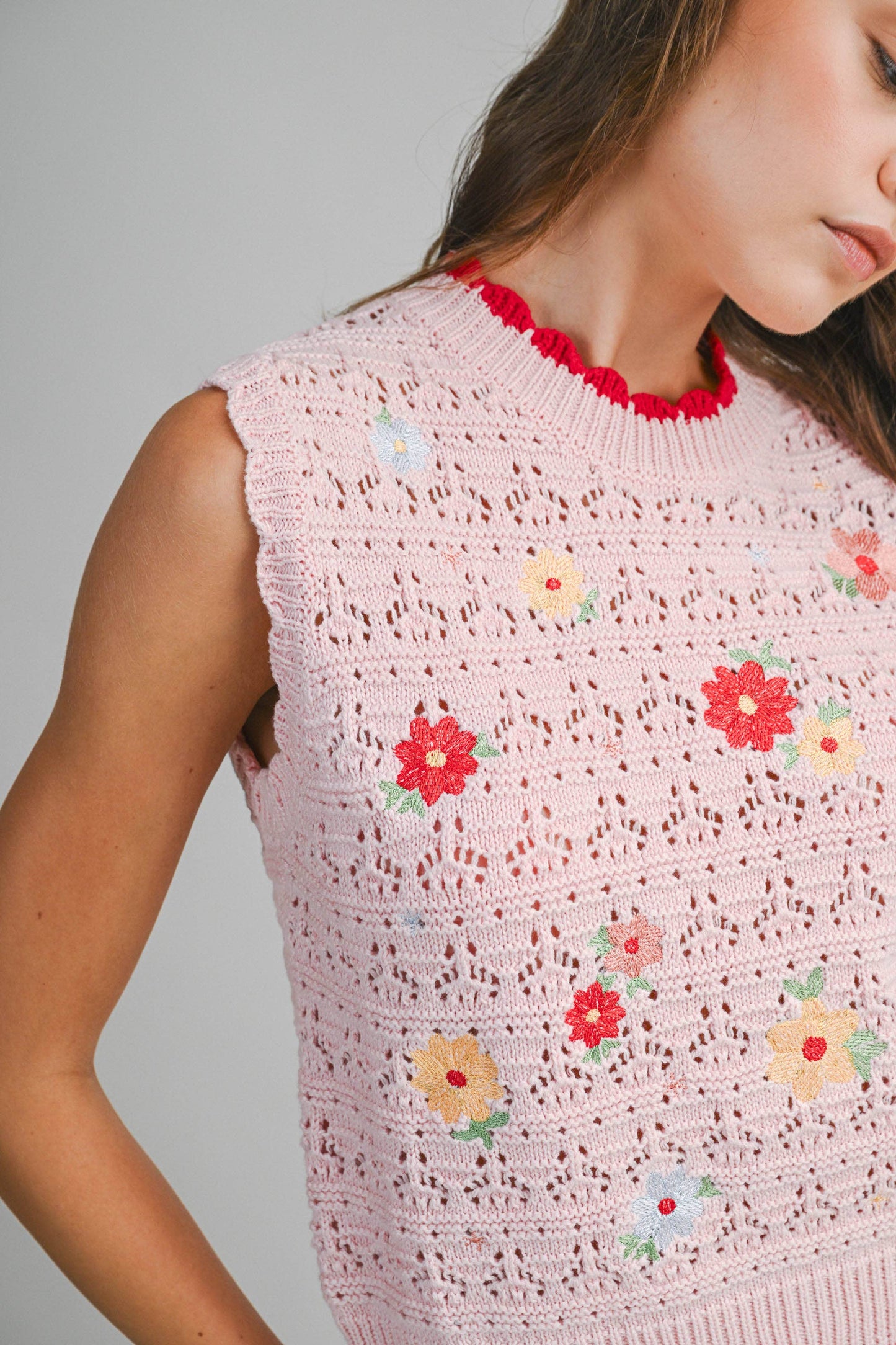 Floral Crochet Sleeveless Sweater