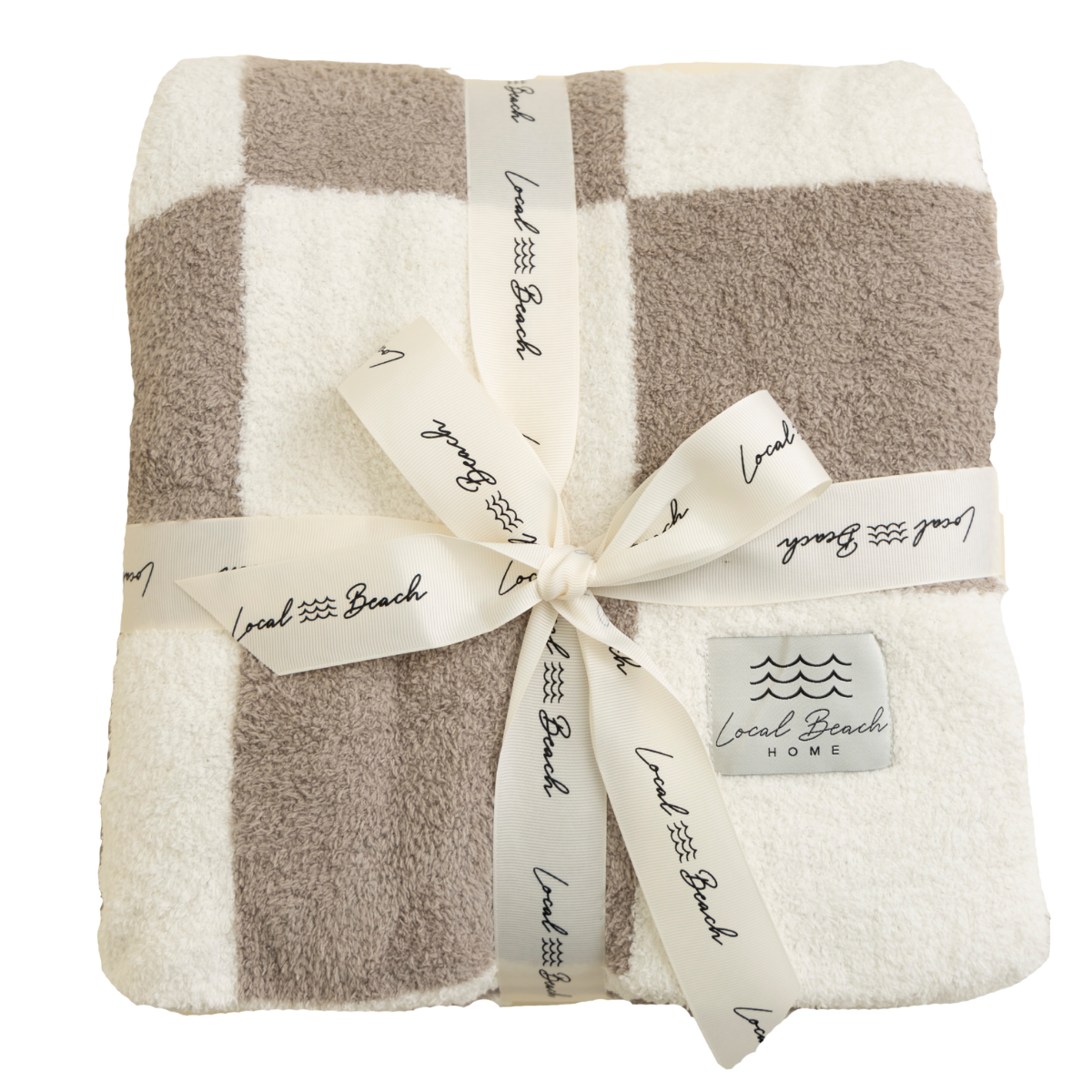 local beach Checker Luxe Home Blanket: Sand/Cream