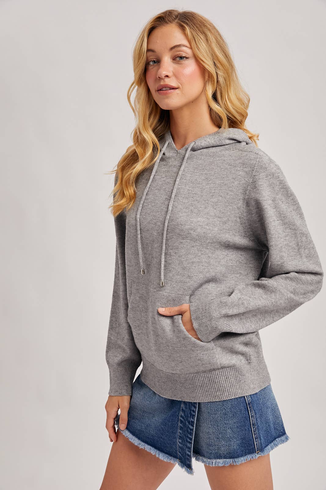 Bluivy KNIT SWEATER HOODIE: GREY MARL
