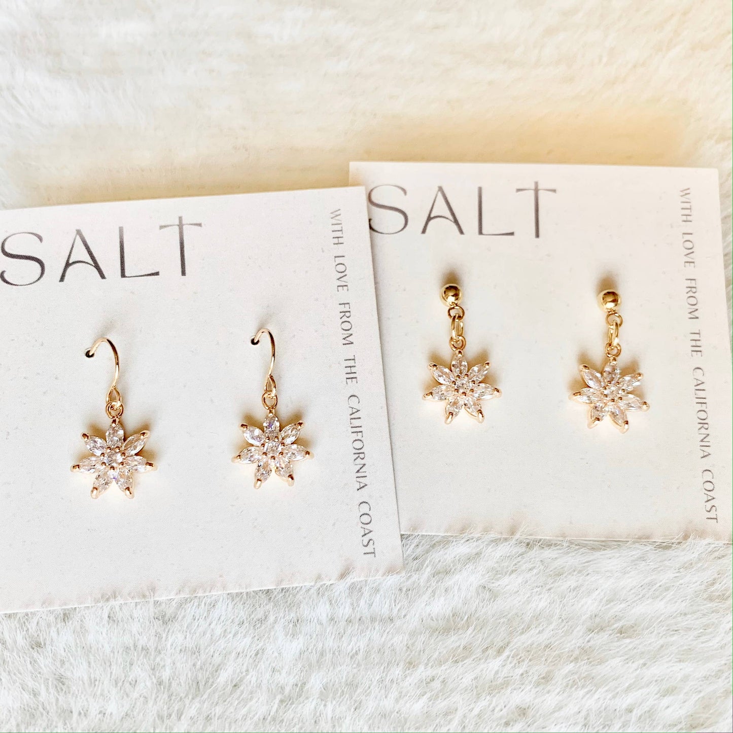 CRYSTAL FLOWER EARRINGS | gold | diamond flower earrings: 18K GOLD HOOK