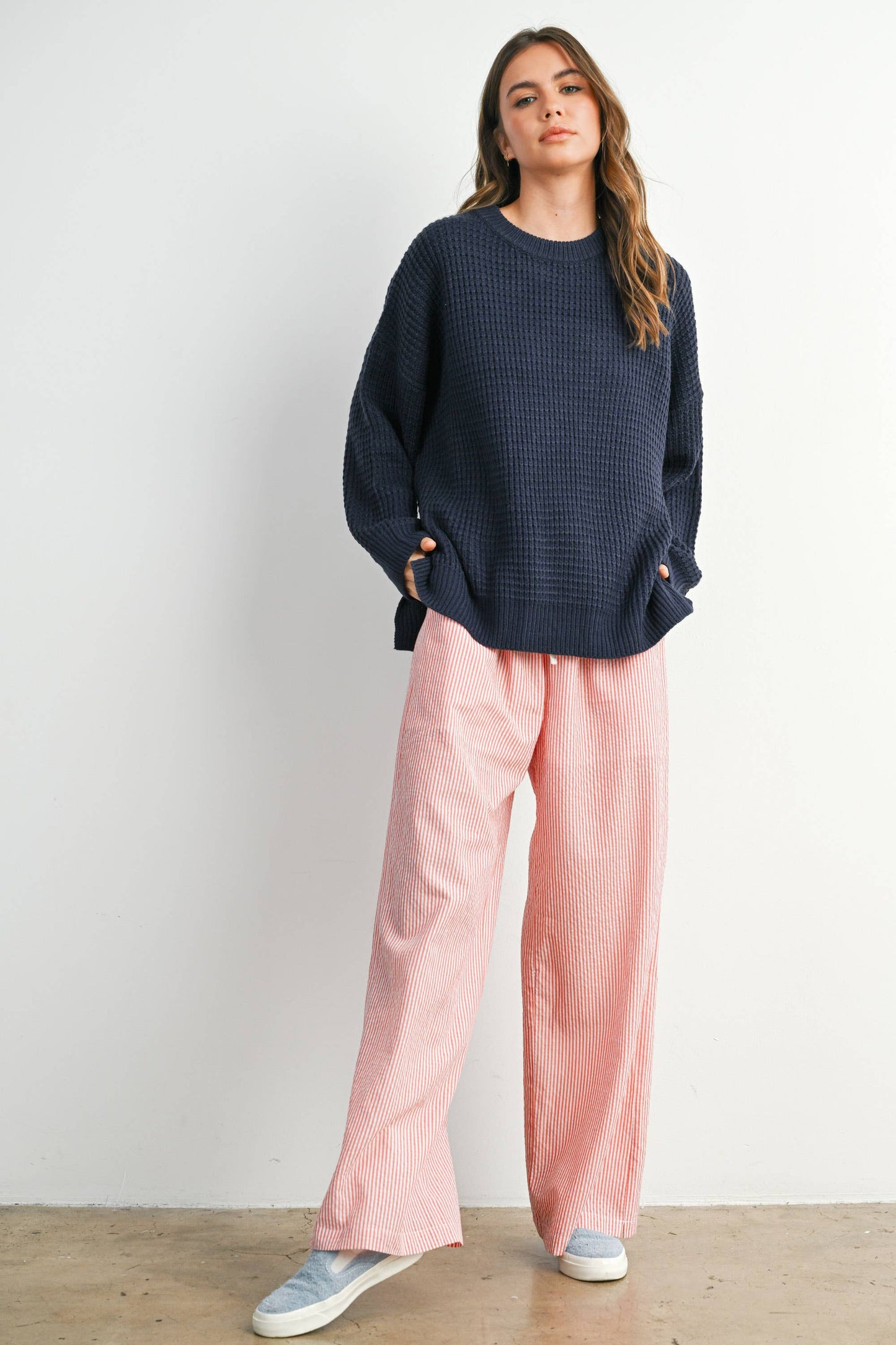 Round-Neck Classic Long Sleeve Top - BMW7782: NAVY