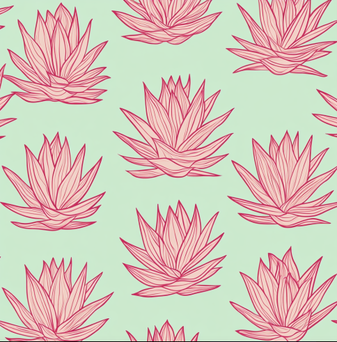 Pattern of pink succulents on a light green background