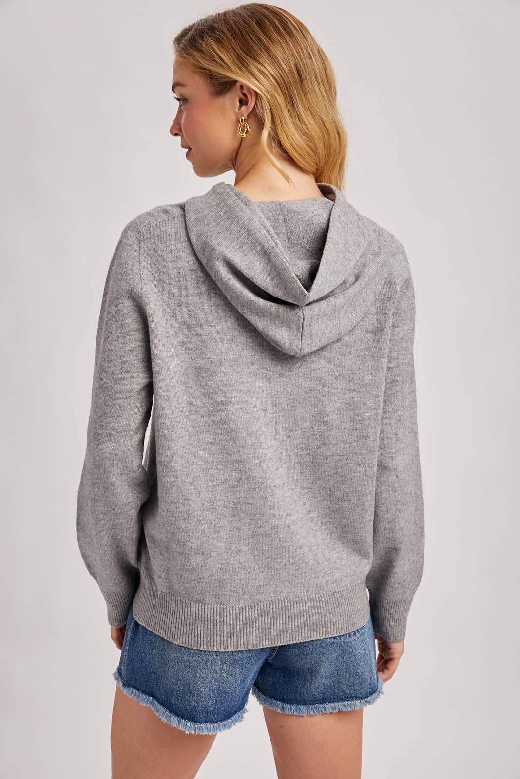 Bluivy KNIT SWEATER HOODIE: GREY MARL
