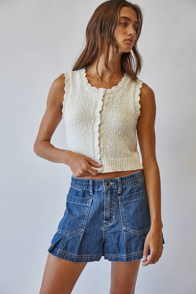 NC2336 Snuggly Cotton Button Knit Vest: OFF WHITE