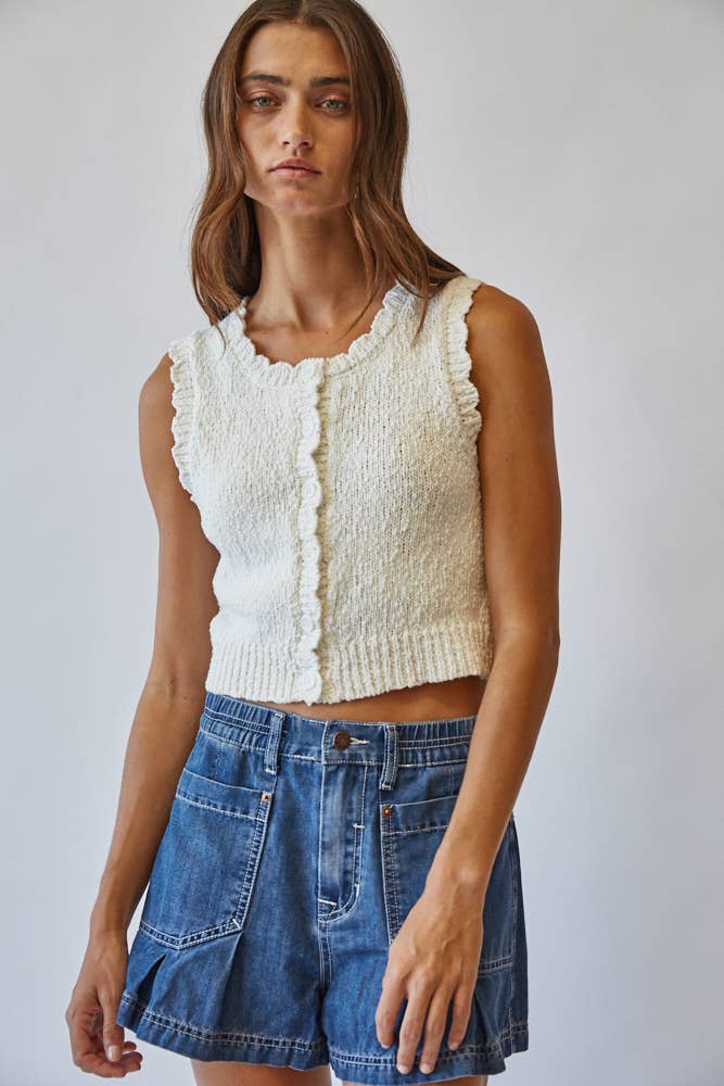 NC2336 Snuggly Cotton Button Knit Vest: OFF WHITE