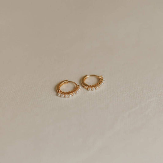 Grace Pearl Hoops: Gold