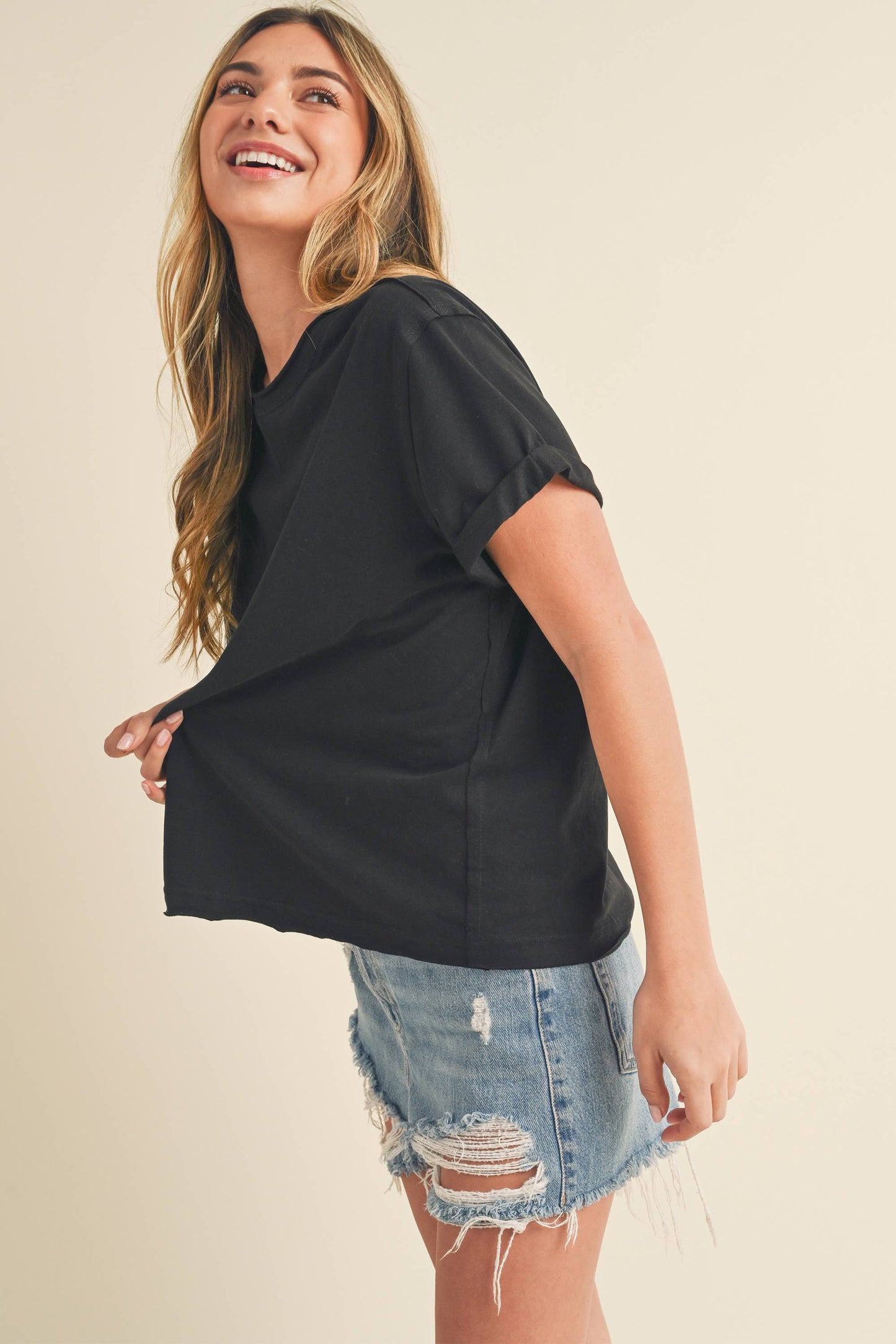 8314DN Mali Baby Tee Short Sleeve Top: Black / Contemporary