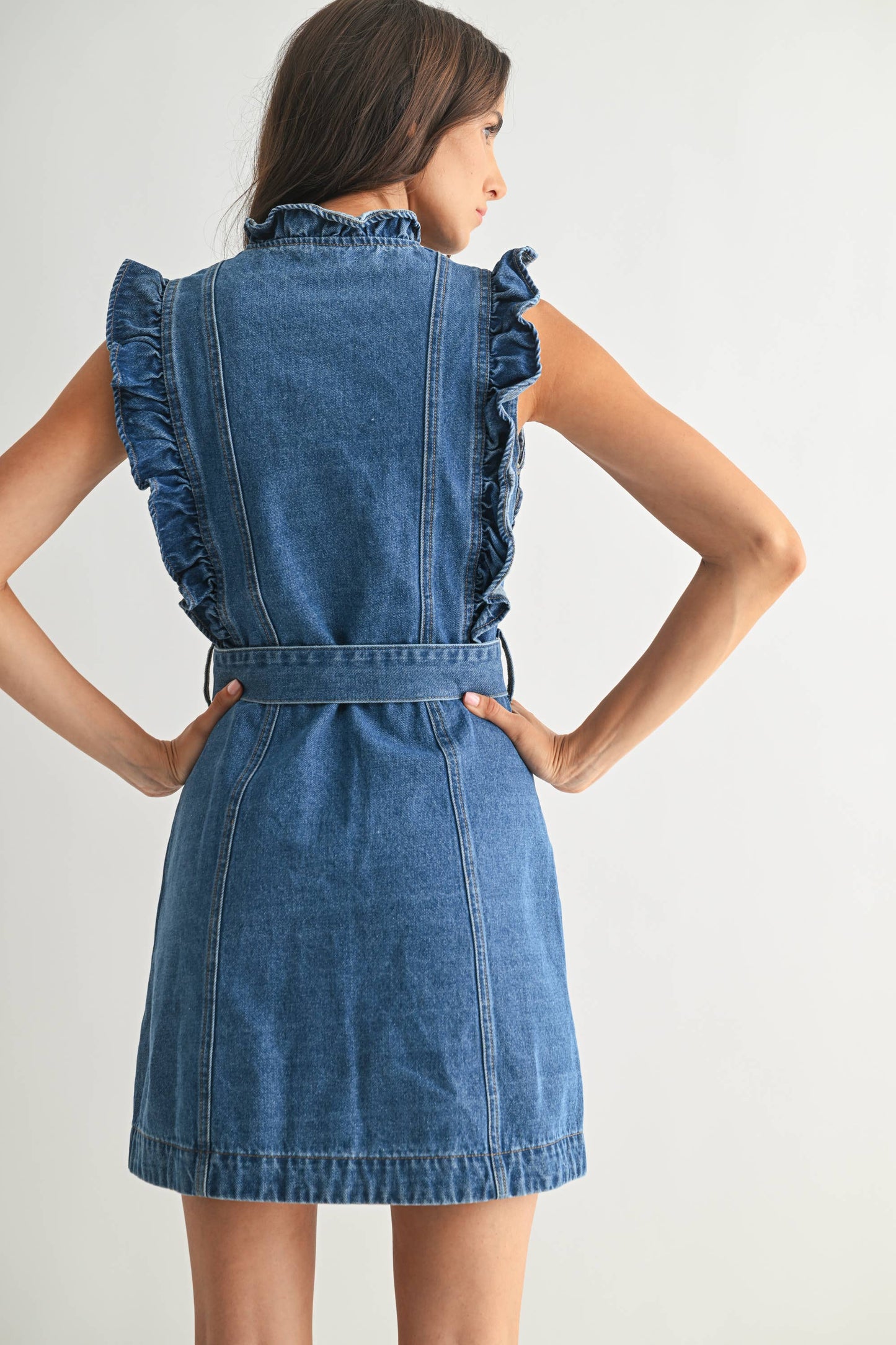 Denim Ruffle Mini Dress