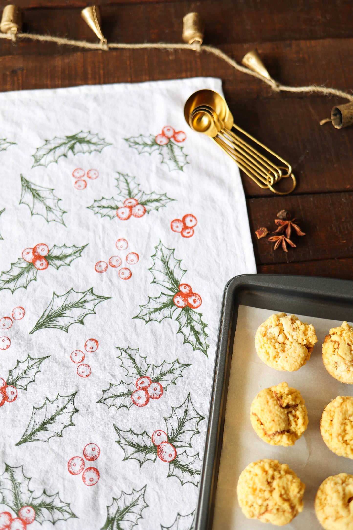 Botanical Holly Tea Towel - Christmas Holiday Decor