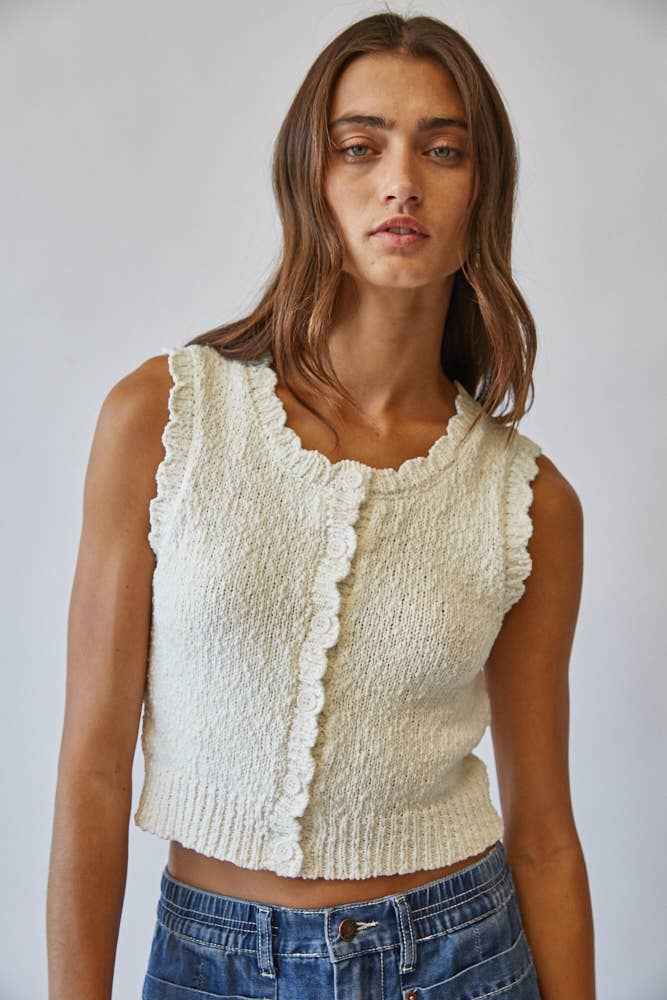 NC2336 Snuggly Cotton Button Knit Vest: OFF WHITE