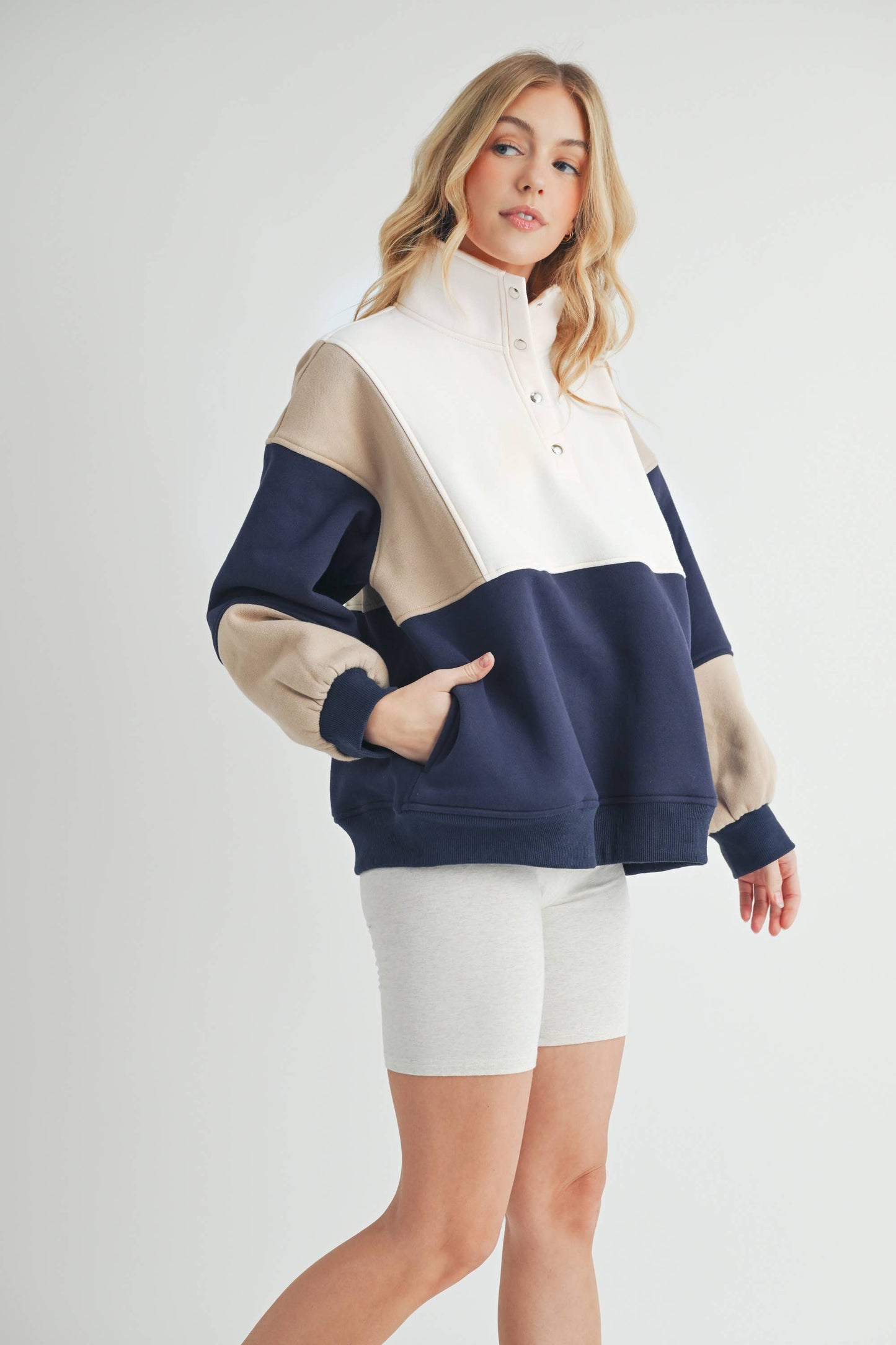 992EK Glo Colorblock Pullover: Coffee Navy / Contemporary