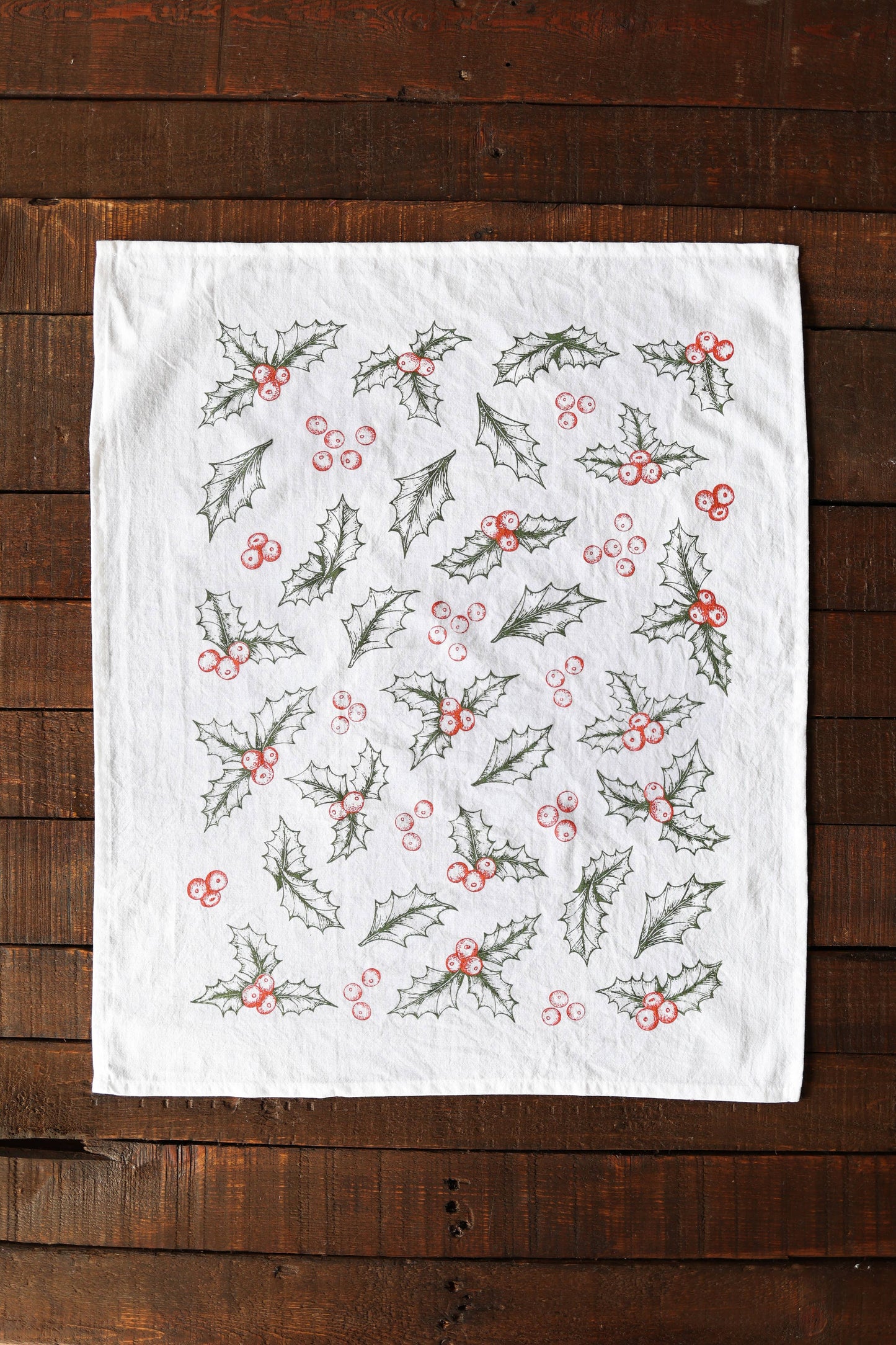Botanical Holly Tea Towel - Christmas Holiday Decor