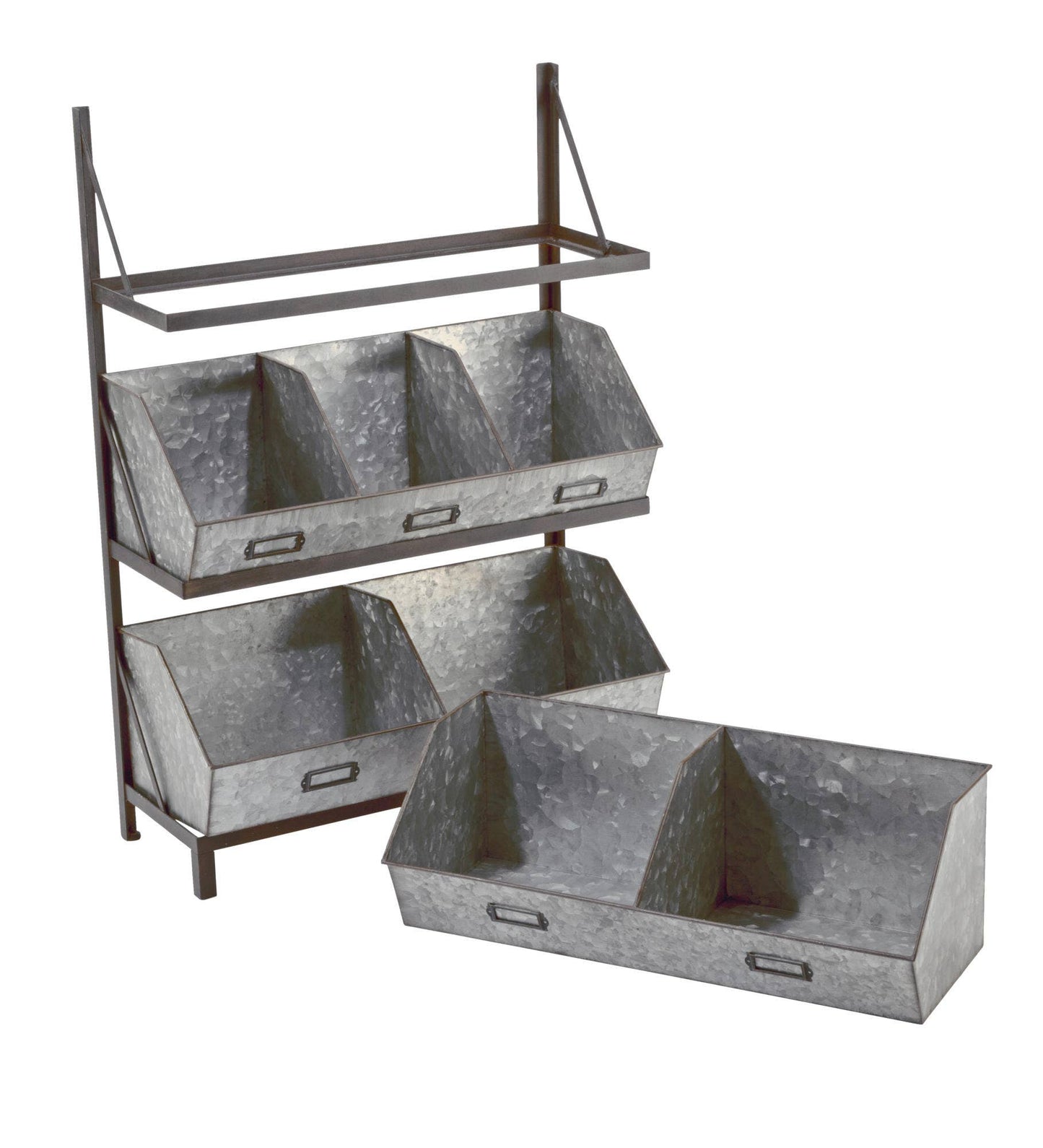 Industrial Metal Bin Organizer with 7 bins