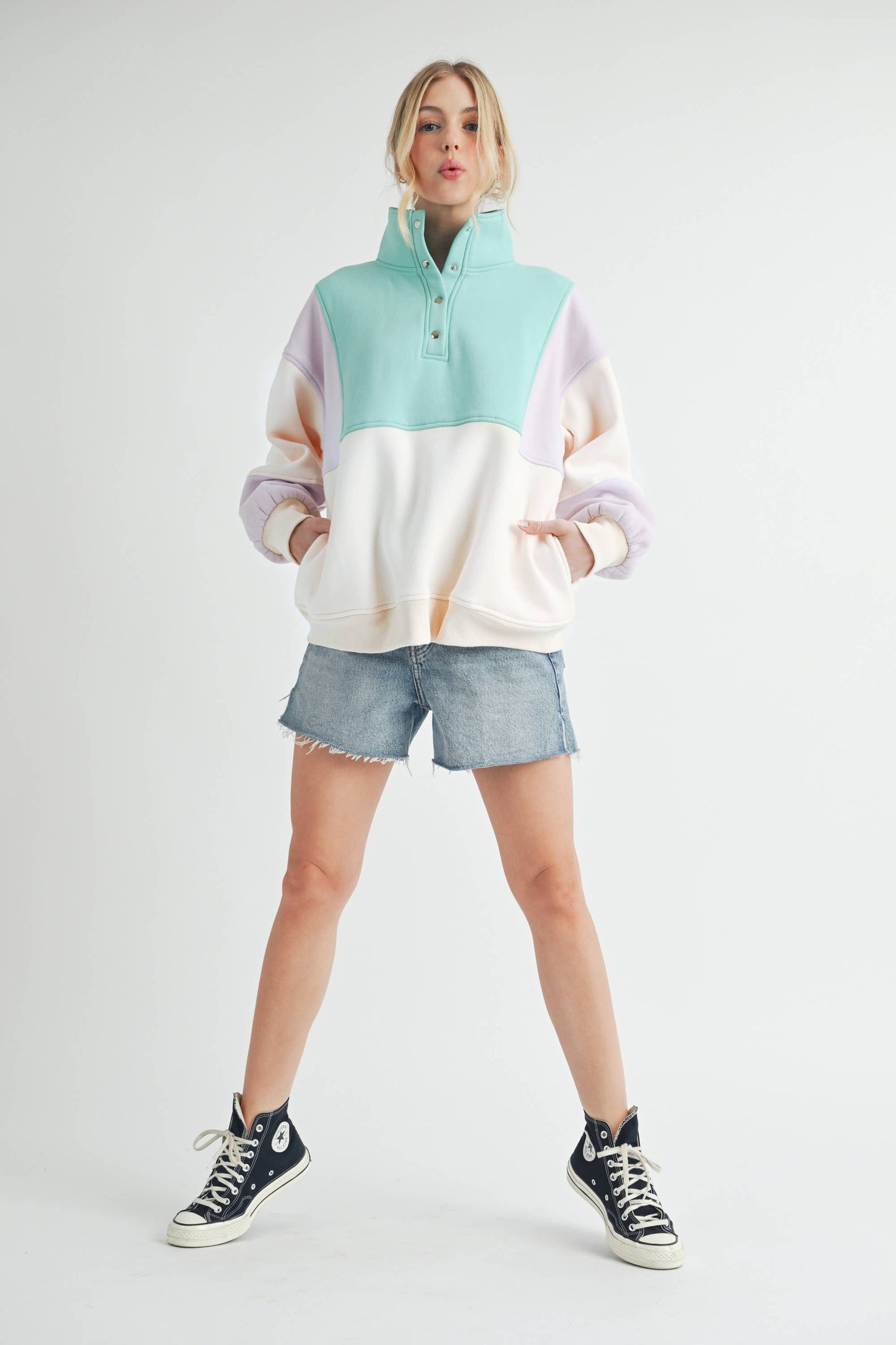 992EK Glo Colorblock Pullover: Coffee Navy / Contemporary