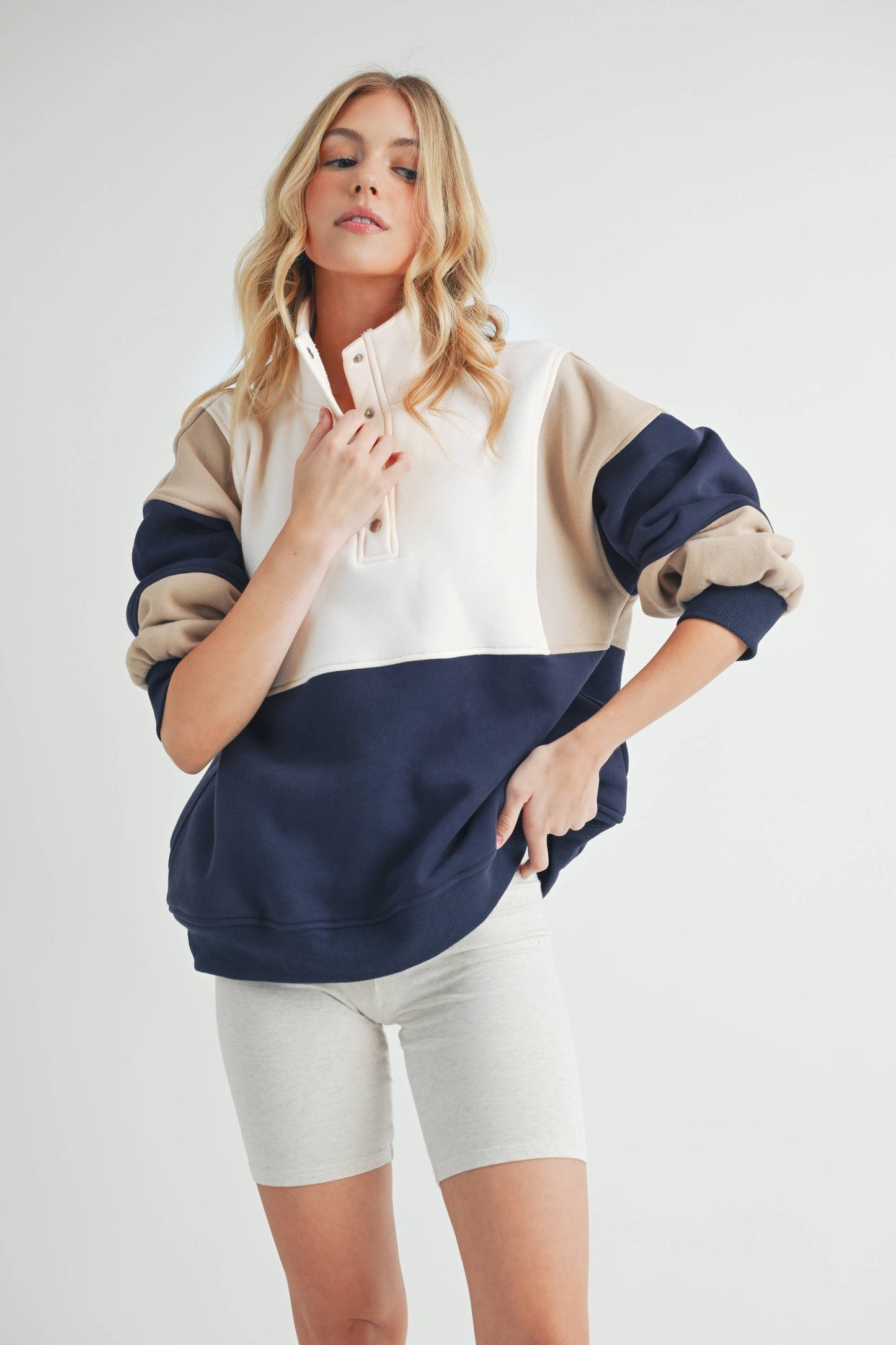992EK Glo Colorblock Pullover: Coffee Navy / Contemporary