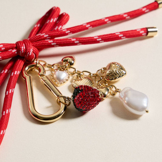Enamel Strawberry Heart Charm Keychain with Bow: MT / ONE