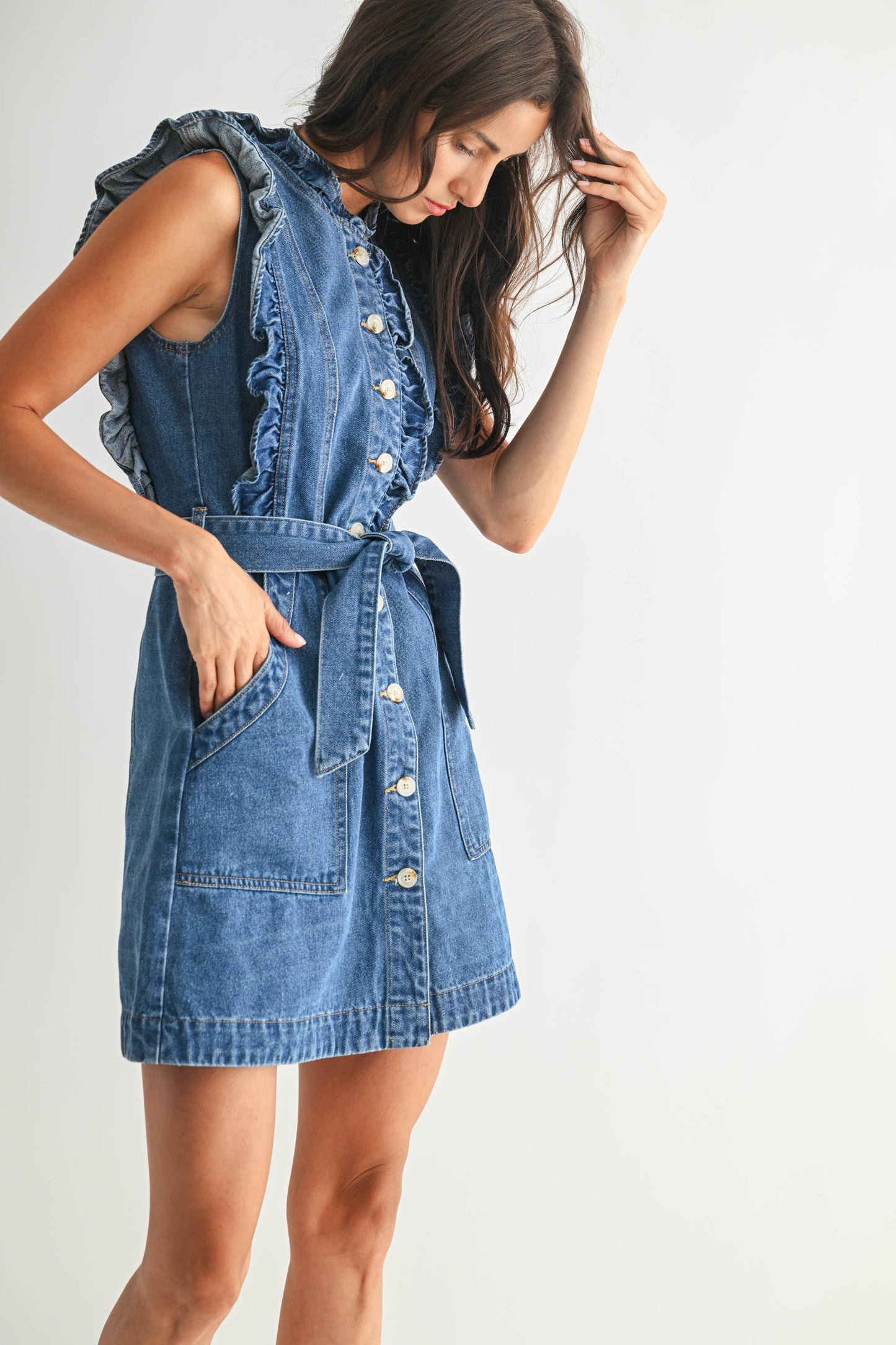 Denim Ruffle Mini Dress