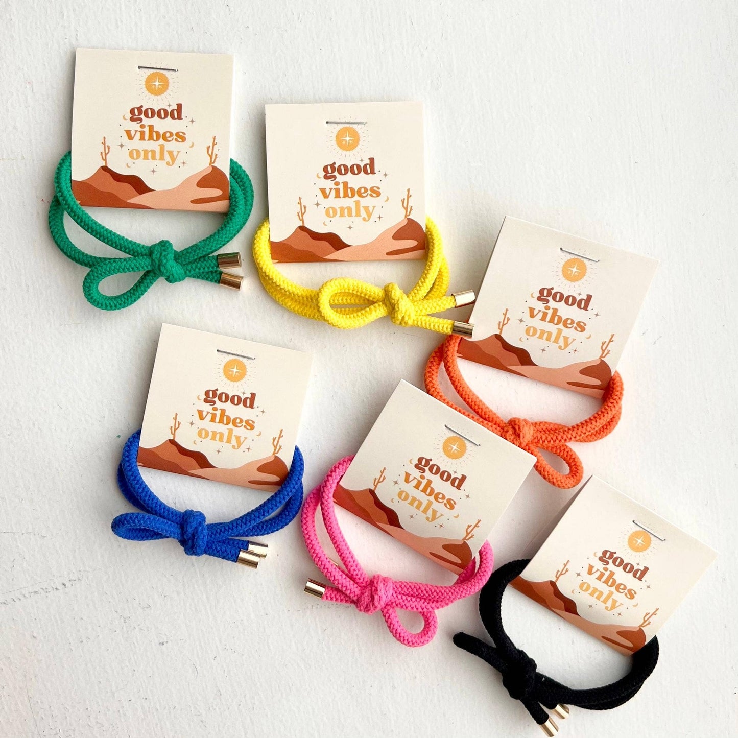 Thank You Gifts "Good Vibes" Boho Shoelace Elastic Hair Tie: Assorted