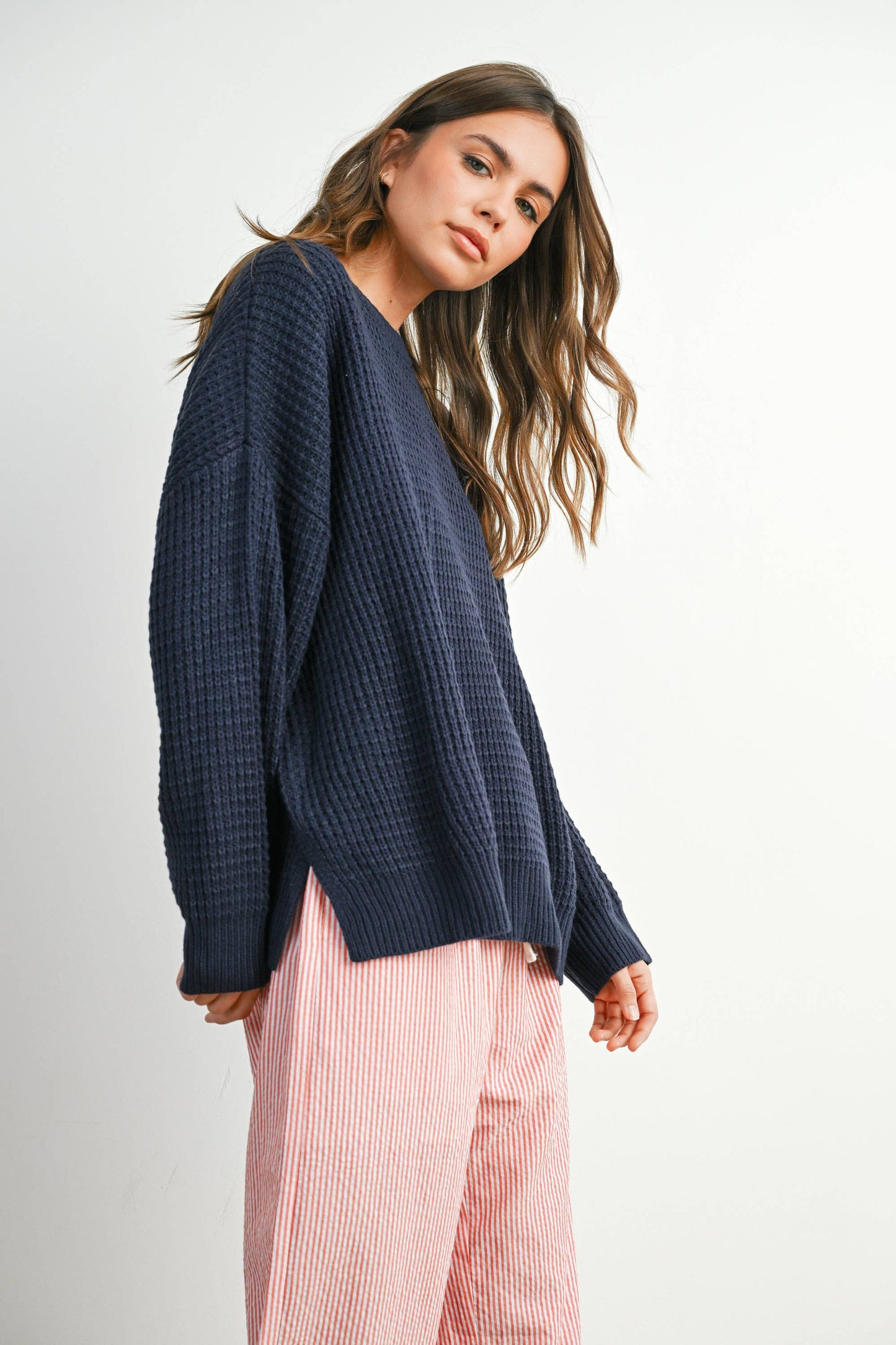 Round-Neck Classic Long Sleeve Top - BMW7782: NAVY