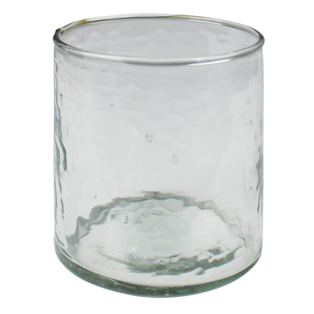 Clear glass candle holder on a white background