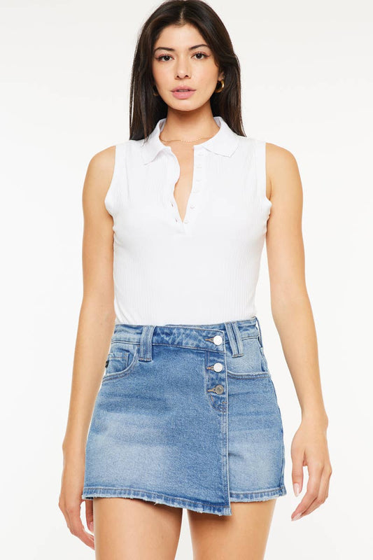 front view of Medium Wash Denim Skort 