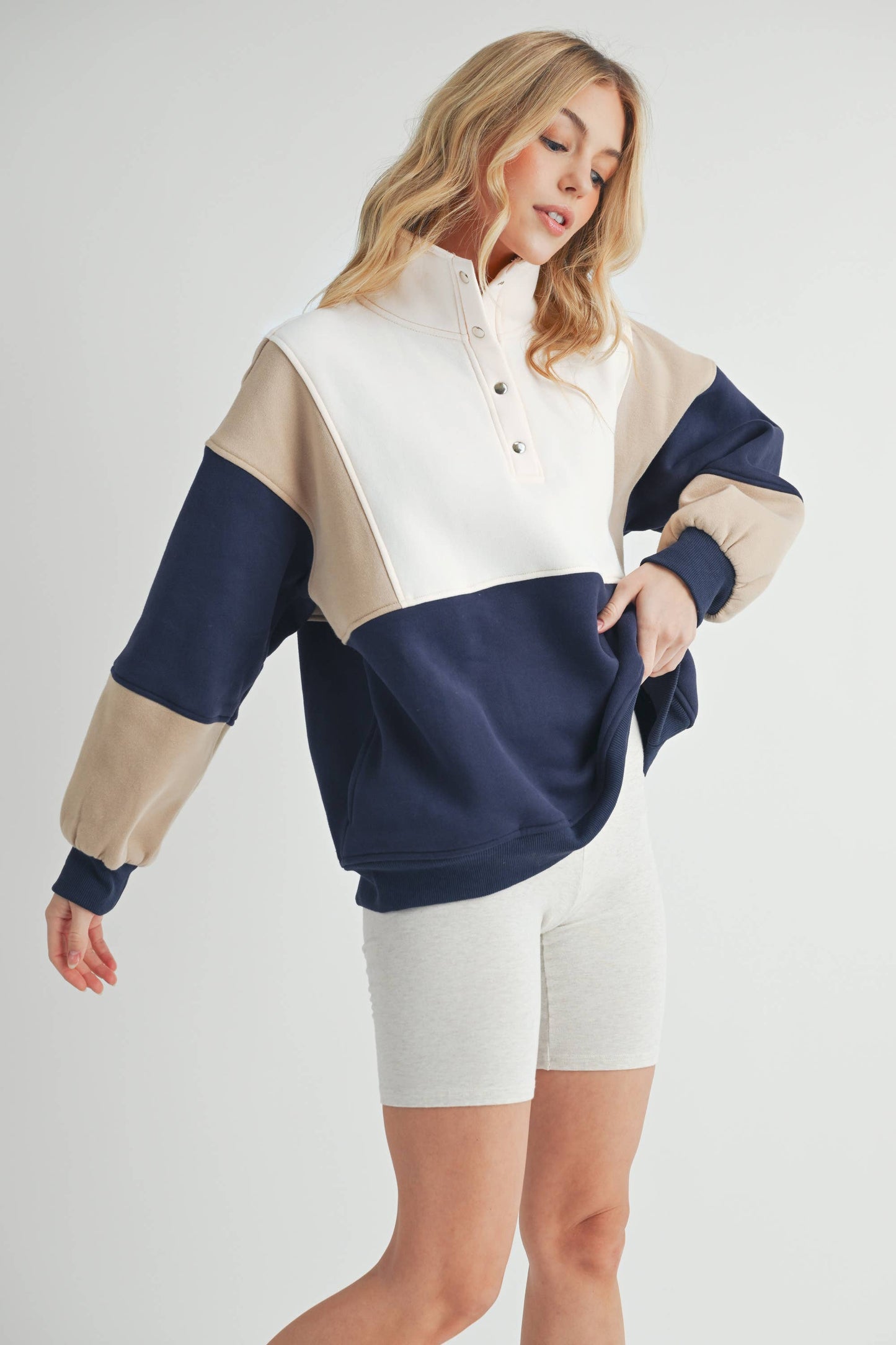 992EK Glo Colorblock Pullover: Coffee Navy / Contemporary