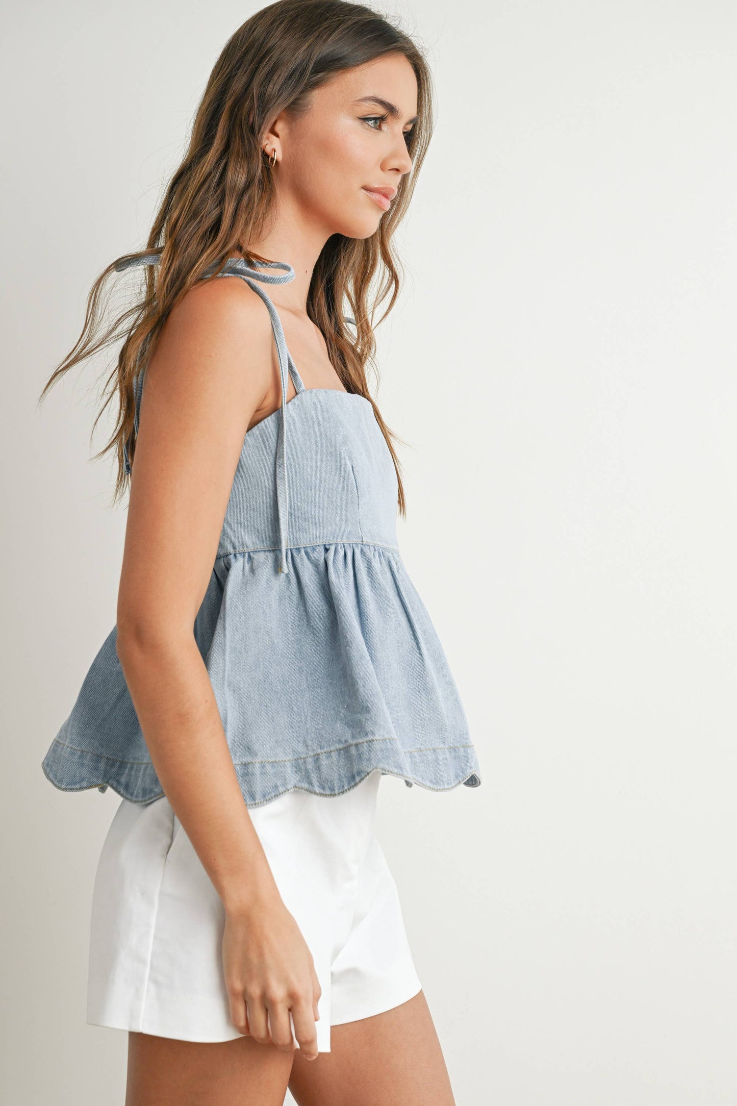 Denim Peplum Tie-Strap Top