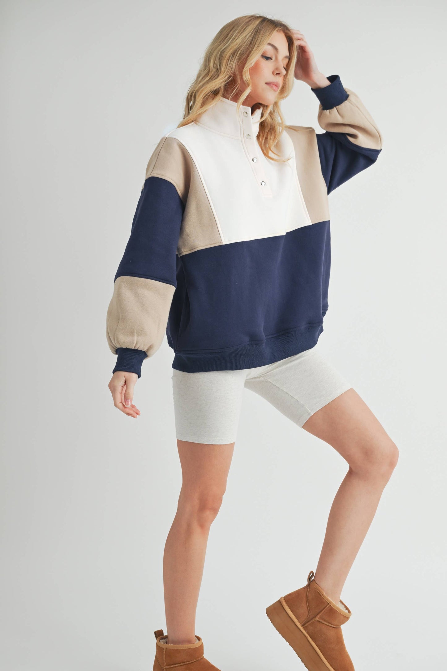 992EK Glo Colorblock Pullover: Coffee Navy / Contemporary