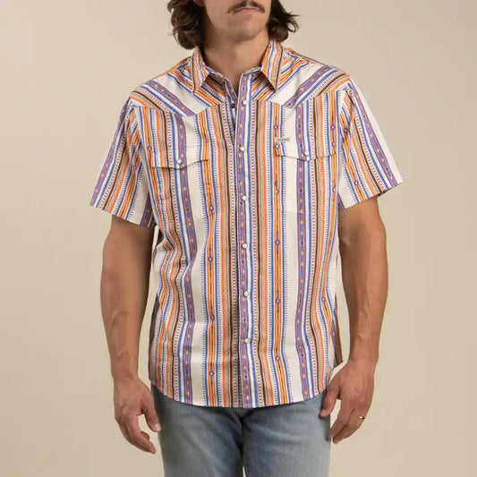 Serape Pearl Snap Short Sleeve - Southwest Stripe - Cobalt