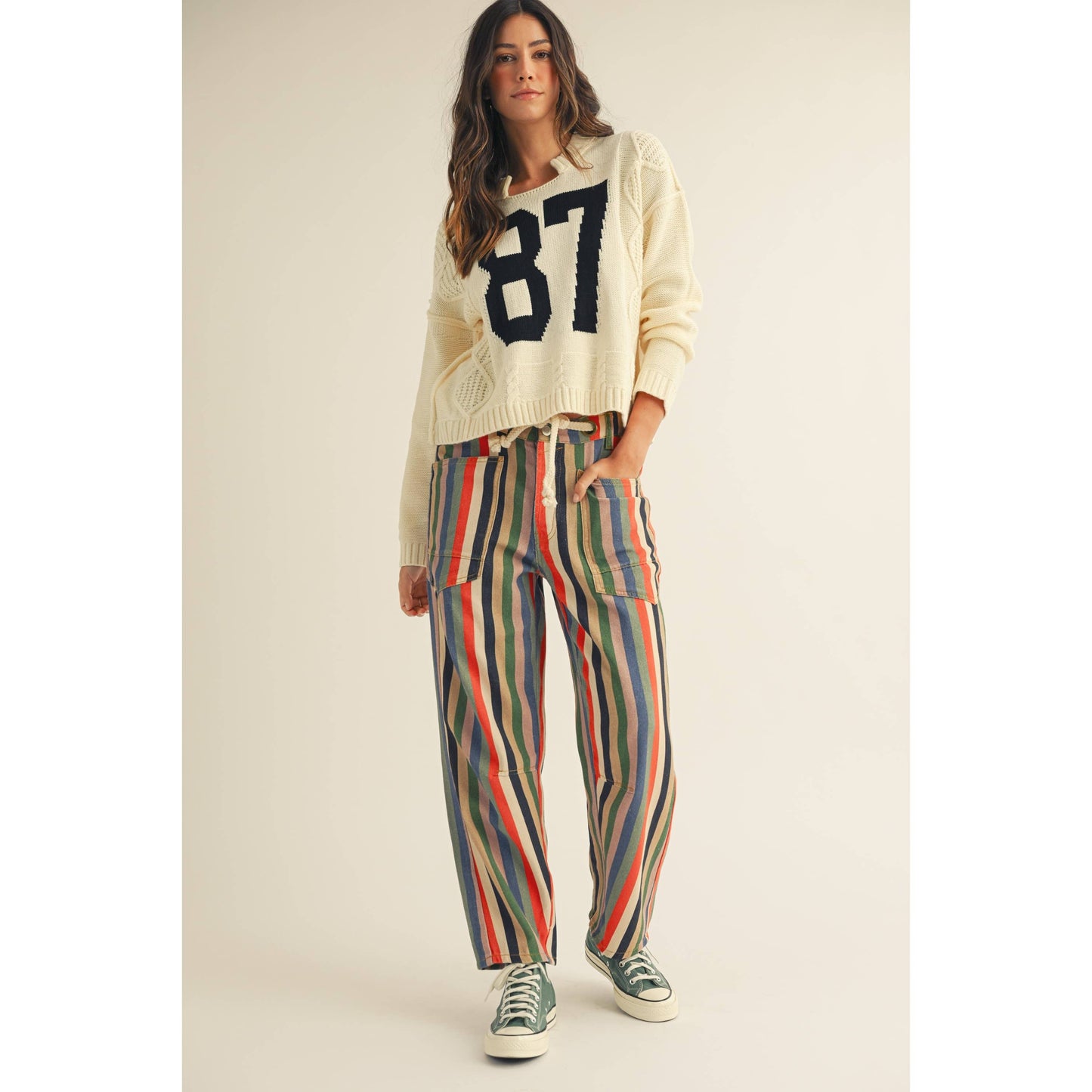 Washed Multi Stripe Barrel Pants
