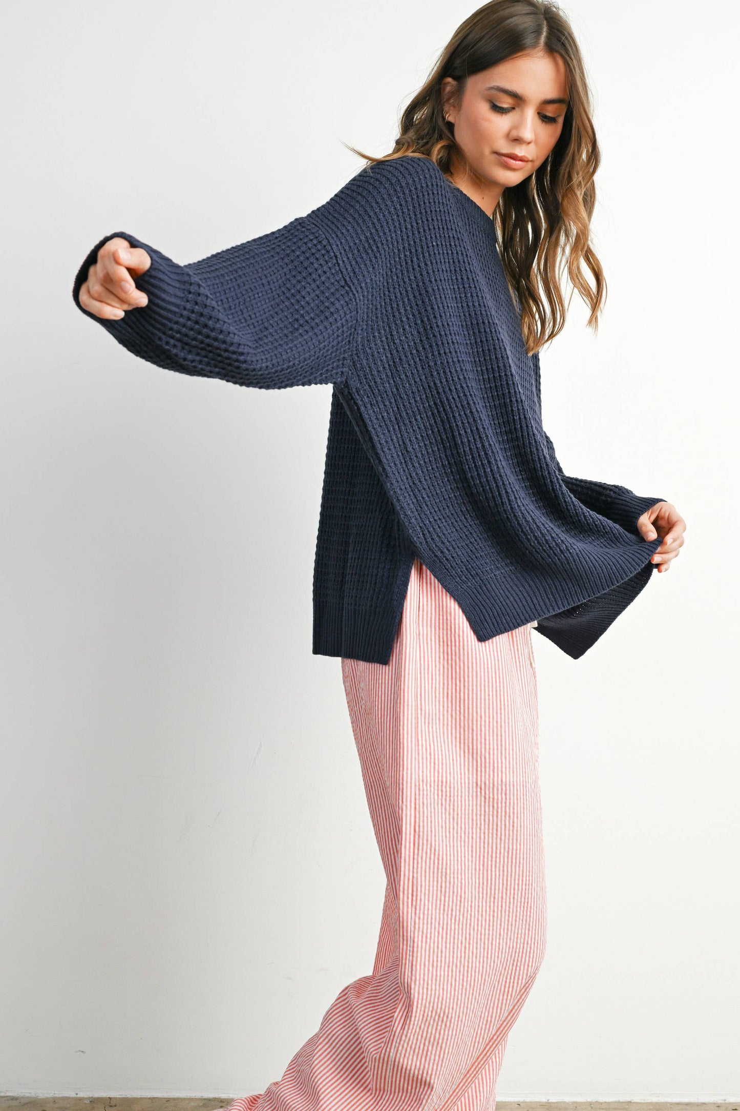 Round-Neck Classic Long Sleeve Top - BMW7782: NAVY