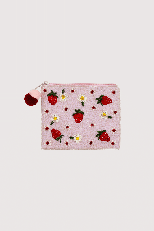 Strawberries Beaded Pouch