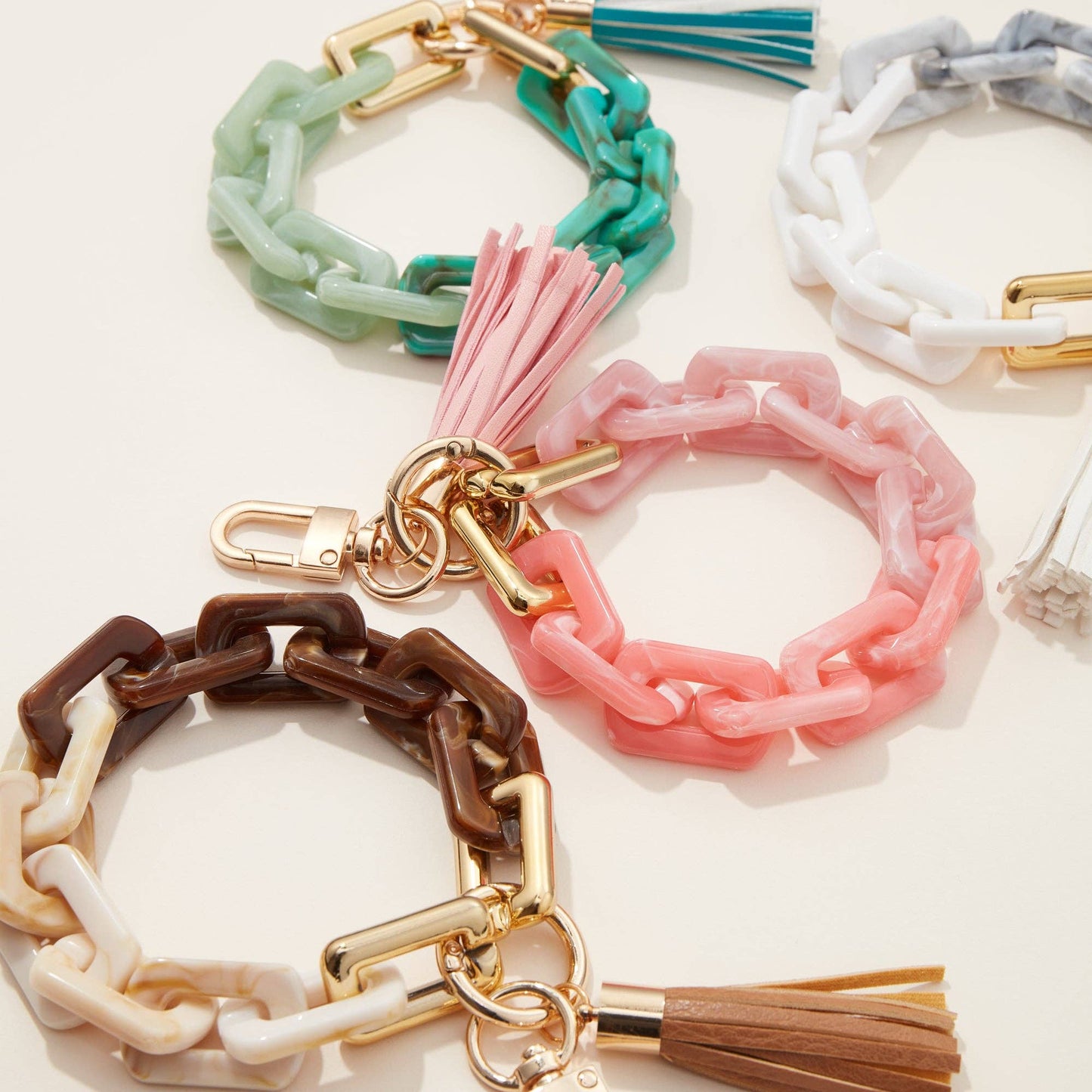 Two Tone Mixed Resin Chain Keychains with Tassel: NAT