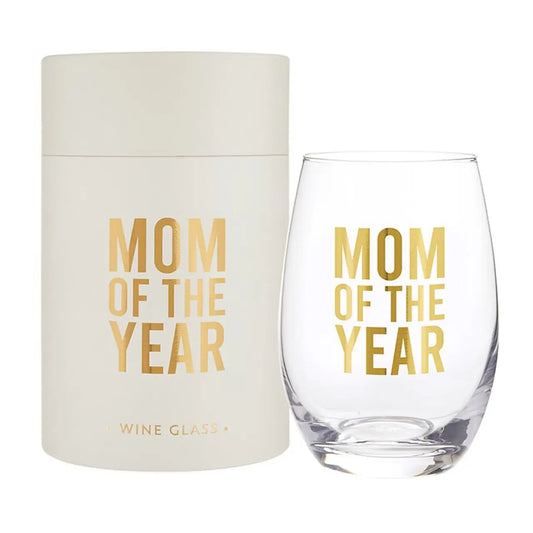 Mom of the Year Stemless Wine Glass