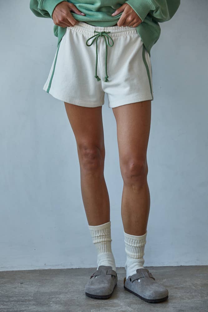 L8598B | Knit Cotton French Terry Wide Leg Shorts: Cream Red